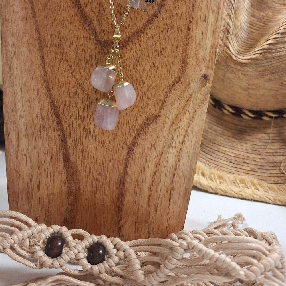 Lucky 3 Necklace, Rose Quartz or Carnelian